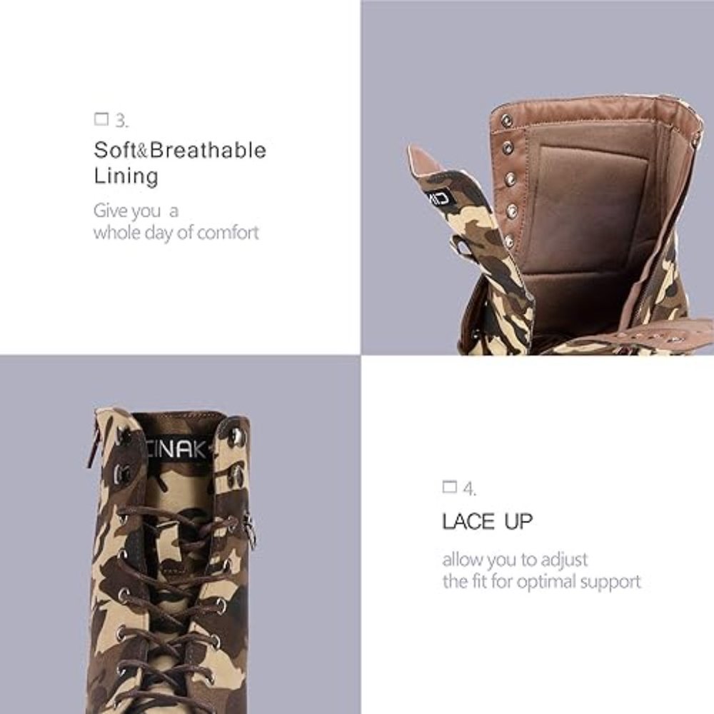 CINAK Military Combat Booties for Women- Comfort Outdoor Waterproof Zipper Marti - Picture 4 of 8